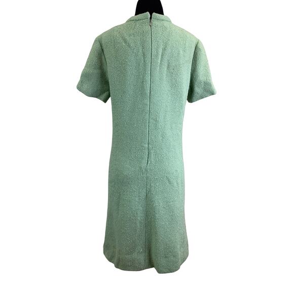 Vintage 1960s Mint Green Textured A-Line Dress - Size 16 Lined Mod Retro Look - Picture 4 of 16